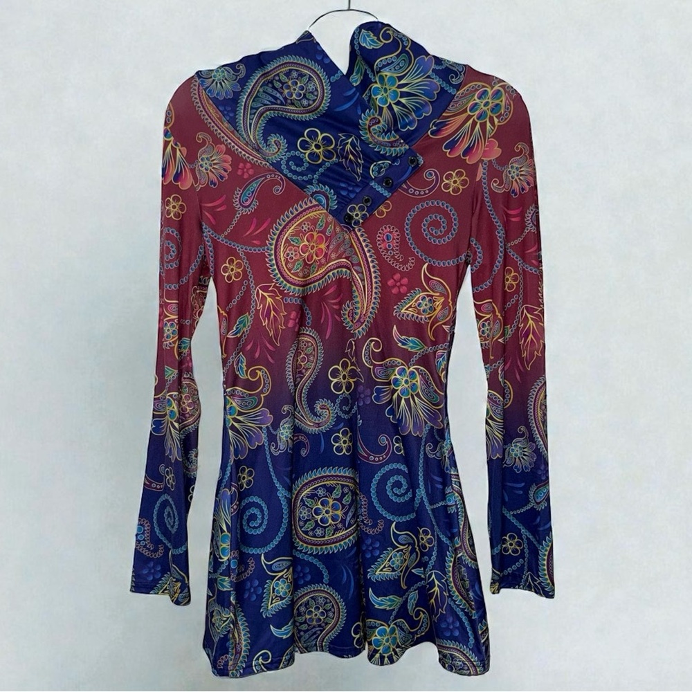 Azalea by Firmiana Paisley Print Long Sleeve Tunic Top Multicolor Size S